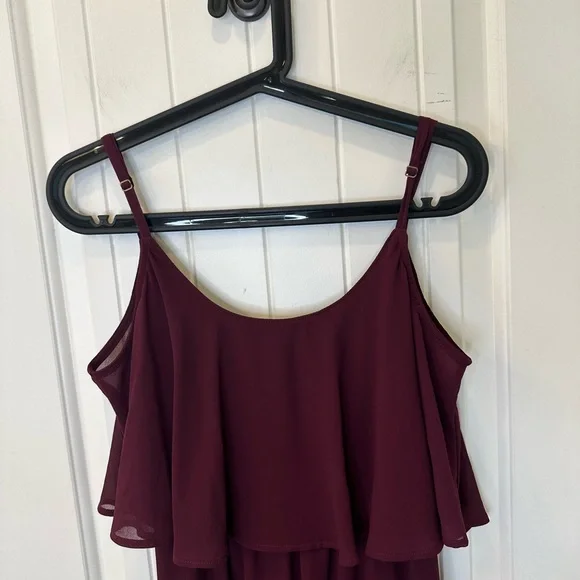 Show Me Your Mumu Caitlin Ruffle Maxi Dress in Merlot Chiffon | Size S - Picture 3 of 5
